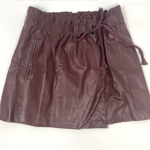 Vegan Leather Maroon Skirt - Picture 1 of 4